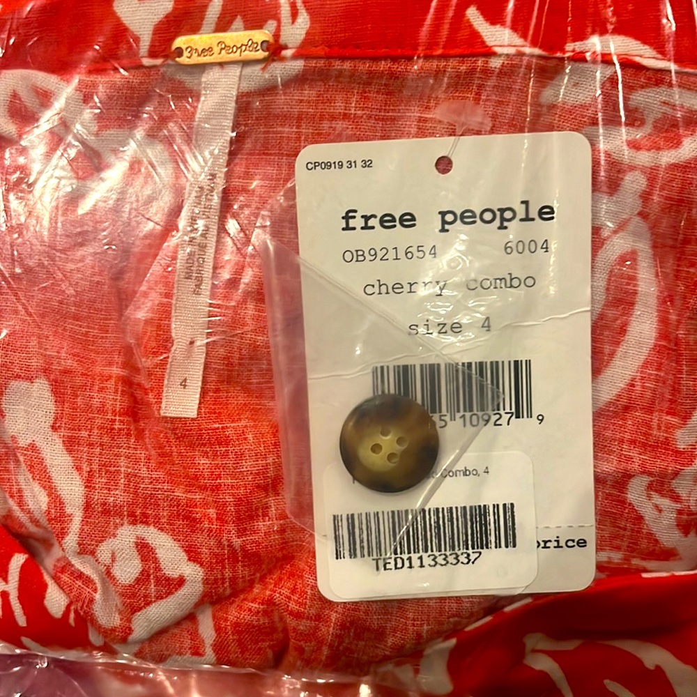 NEW NWT | Free People A Thing Called Love Linen Mini Dress | Red Boho | Size 4 - Picture 3 of 3